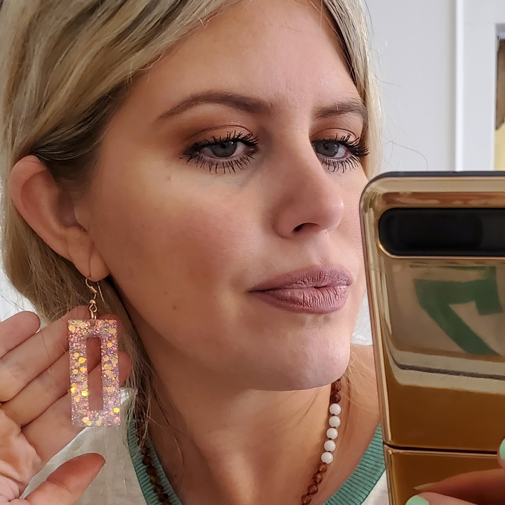 Pink sparkle statement earrings